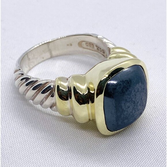 David Yurman 14K Gold & Sterling Silver Noblesse Hematite Ring READ - Picture 7 of 10